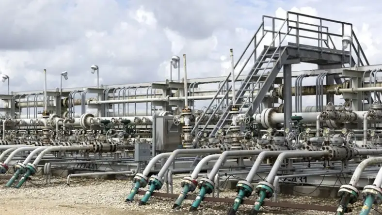 CO₂ pipeline and valve infrastructure at an industrial facility