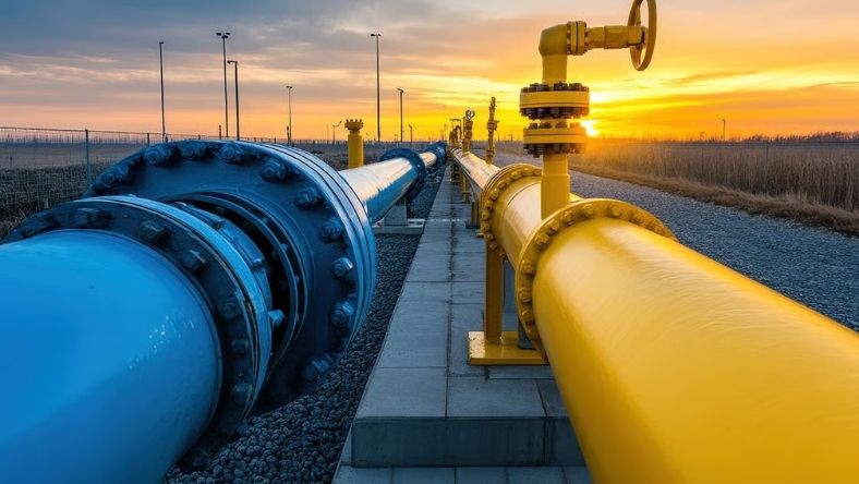 CO₂ pipelines with valves and control systems running across open land